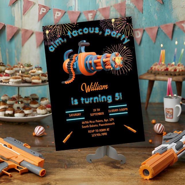 Coola Nerf Krig Party Top Gun 5:e födelsedagen Inbjudningar (Skapare uppladdad)