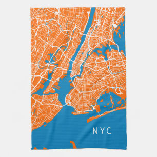Coola New York City Karta  NYC  Turkos och Orange Kökshandduk