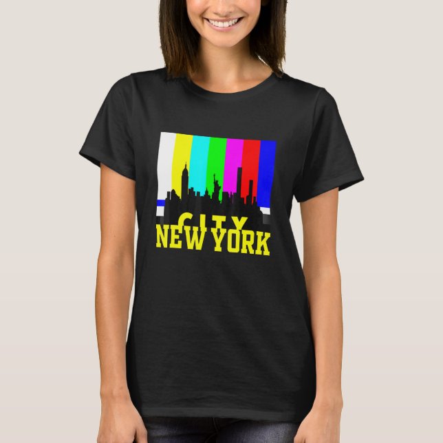 Coola New York City med tv Test Signal Illustratio T Shirt (Framsida)
