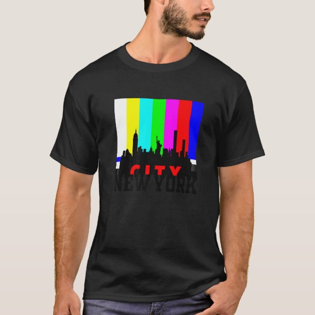 Coola New York City med tv Test Signal Illustratio T Shirt (Framsida)