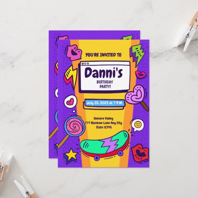 Coola Nostalgic 90:s inbjudan till födelsedagar (Fram/Back In Situ)