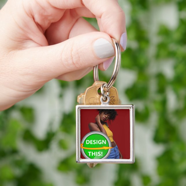 COOLA! Nyckelkedja - Premium Square Small - Anpass Fyrkantig Silverfärgad Nyckelring (Hand)