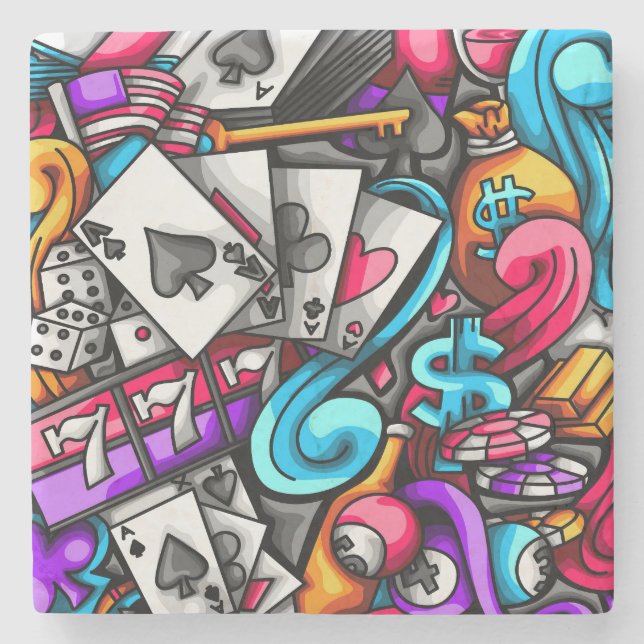 Coola och färgfull Las Vegas Casino Gambling Doodl Stenunderlägg (Framsidan)