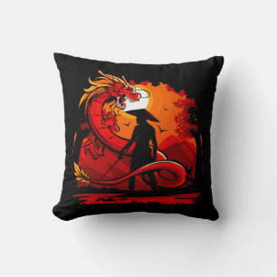 Coola och färgfull Samurai Warrior med Dragon Kudde
