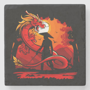 Coola och färgfull Samurai Warrior med Dragon Stenunderlägg