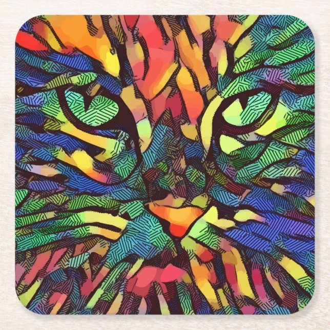 Coola och färglös Abstrakt Katt Underlägg Papper Kvadrat (Framsidan)