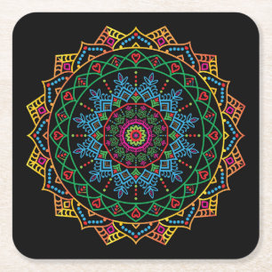 Coola och färglös Blommigt Mandala Mönster Underlägg Papper Kvadrat