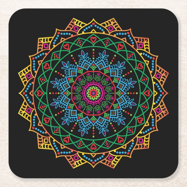 Coola och färglös Blommigt Mandala Mönster Underlägg Papper Kvadrat (Framsidan)