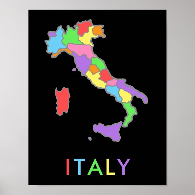 Coola och färglös Pastel Rainbow Karta av Italien Poster (Framsidan)