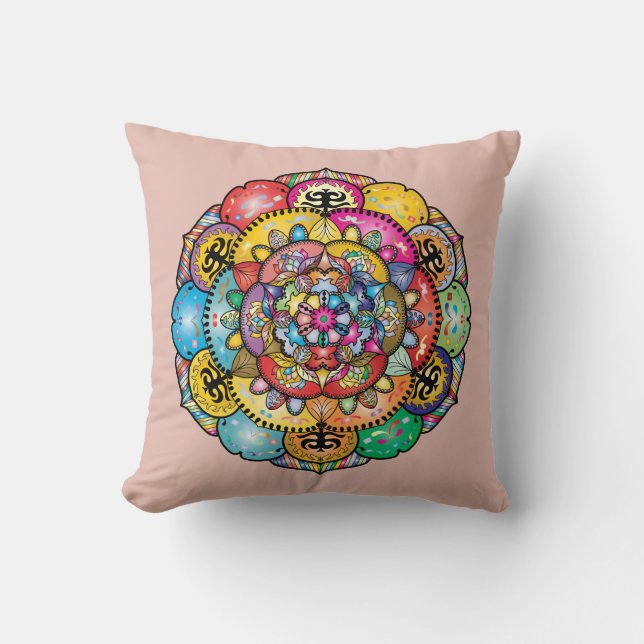 Coola och färgstark Mandala Mönster Kudde (Framsida)