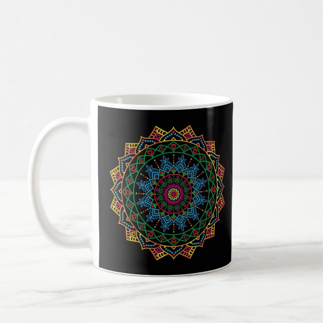 Coola och färgstarkt Mandala-Blommönster Kaffemugg (Vänster)