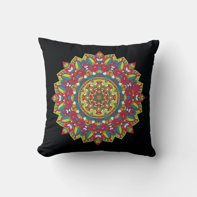 Coola och färgstarkt Mandala-Blommönster Kudde (Framsida)
