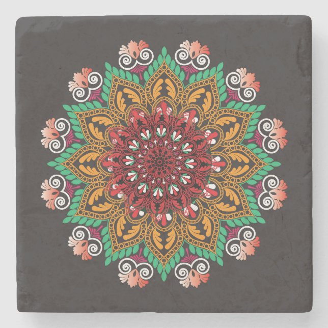 Coola och färgstarkt Mandala-Blommönster Stenunderlägg (Framsidan)
