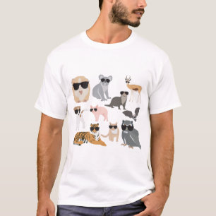 Coola och funktionella djur som bär solglasögon t shirt