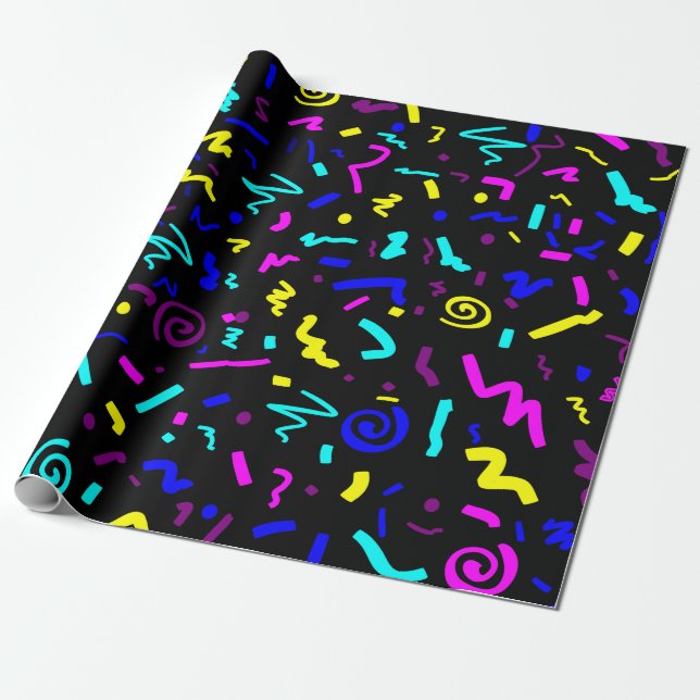 Coola och Funky Vintage 80s Inspired Geometric Presentpapper (Utrullad)