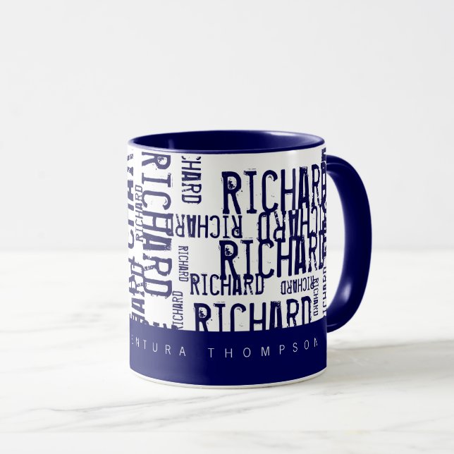 coola och modern blå typografi (mönster i namn) mugg (Framsida höger)