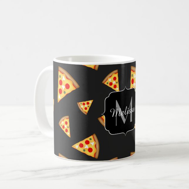 Coola- och roligt-pizzor-skivor mönster Monogram Kaffemugg (Framsida vänster)