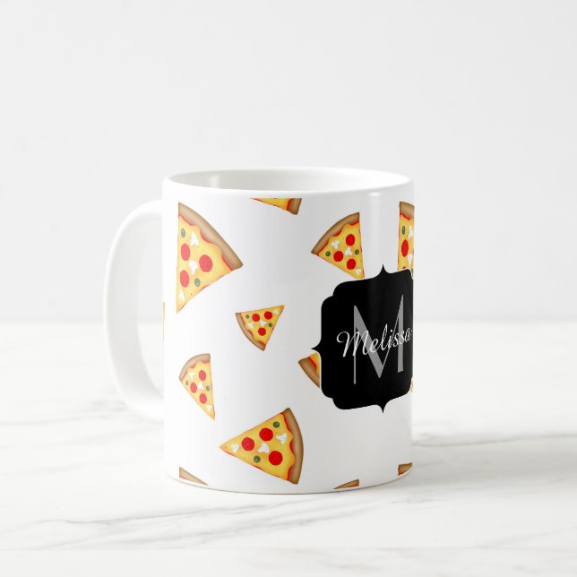 Coola- och roligt-pizzor-skivor mönster Monogram Kaffemugg (Framsida vänster)