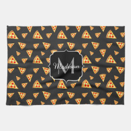 Coola- och roligt-pizzor-skivor mönster Monogram Kökshandduk