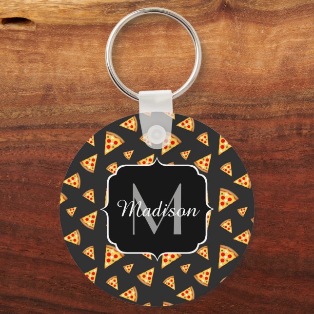 Coola- och roligt-pizzor-skivor mönster Monogram Nyckelring (Framsida)