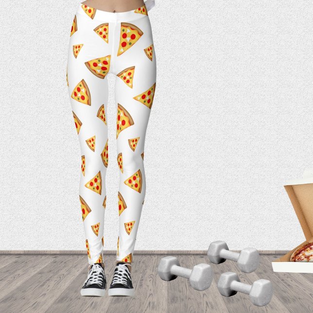 Coola- och roligt-pizzor-skivor mönster på vitt leggings (Stand out in the gym with our cool fun pizza leggings!)