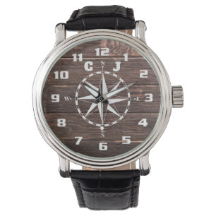 Coola och snyggt Rustic Nautical Compass Monogram Armbandsur