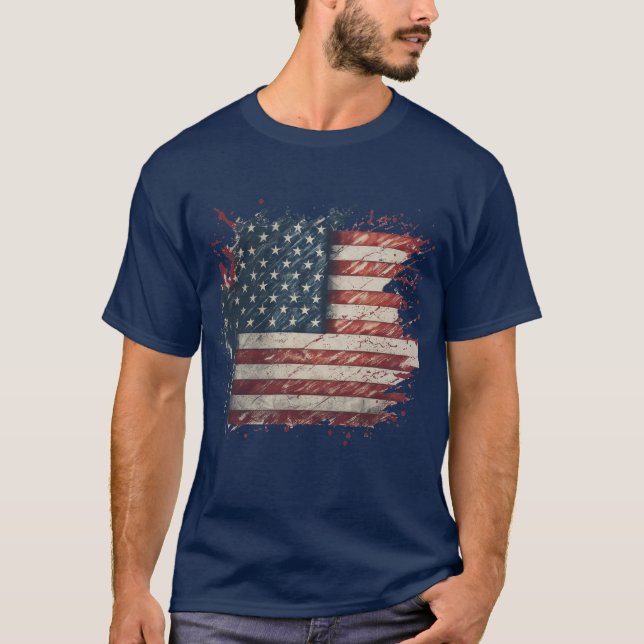 Coola och unik patriotisk nordamerikansk Flagga T Shirt (Framsida)
