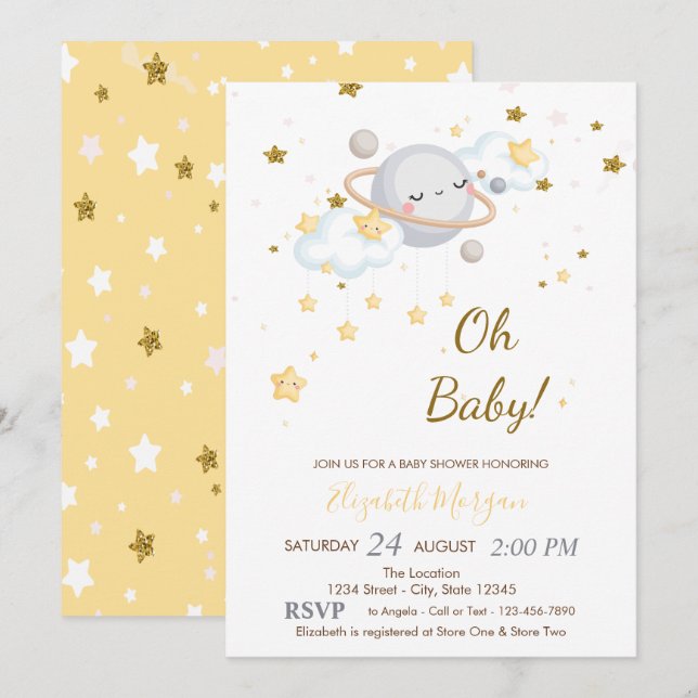 Coola Oh Baby Planet Clouds Stars Baby Shower Inbjudningar (Fram/baksida)