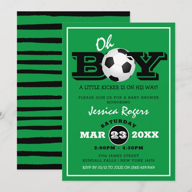 Coola 'Oh Pojke' Fotboll Sport Baby Shower Inbjudningar (Fram/baksida)