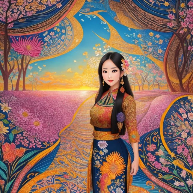 Coola om Retro Bali Batik-design - Lång Ärmad Tröja (Skapare uppladdad)