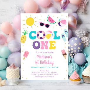 Coola One Girl Bassäng Party första födelsedag Inbjudningar