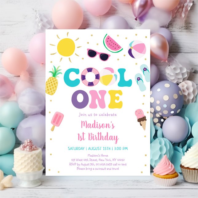 Coola One Girl Bassäng Party första födelsedag Inbjudningar (Skapare uppladdad)