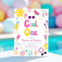 Coola One Girl Summer Bassäng Party Första födelse Inbjudningar