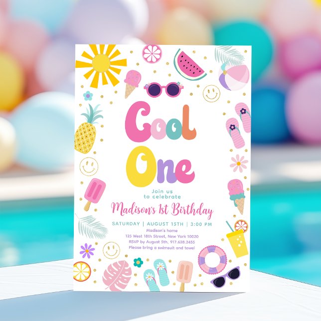 Coola One Girl Summer Bassäng Party Första födelse Inbjudningar (Skapare uppladdad)