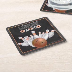 Coola Orange Bowling Party Underlägg Papper Kvadrat