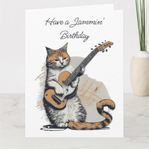 Coola Orange Cat Jamming på Guitar Birthday Kort