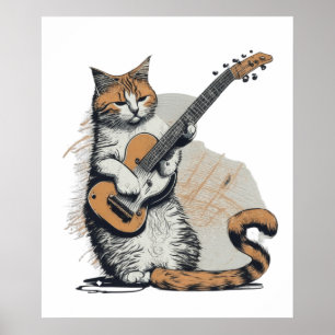 Coola Orange Cat Jamming på Guitar Poster