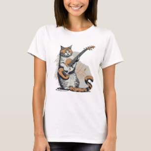 Coola Orange Cat Jamming på Guitar T Shirt