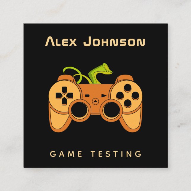 Coola Orange Joystick Joypad Gamer Game Tester Rol Fyrkantigt Visitkort (Framsida)