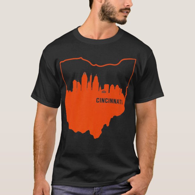 Coola Orange Ohio State Outline Cincinnati City Hi T Shirt (Framsida)
