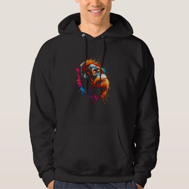 Coola Orangutan Headphone Music Art julfödelse Hoodie (Framsida)