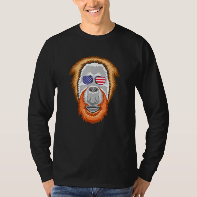 Coola Orangutan Wearing USA flagga Sunglasses Us A T Shirt (Framsida)