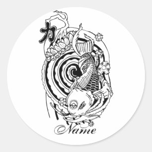 Coola Oriental Black White Koi Fish tattoo Runt Klistermärke
