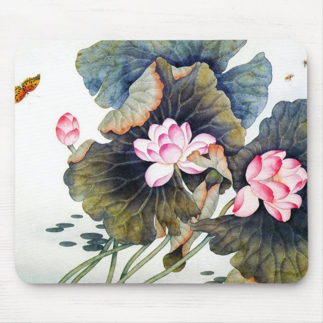 Coola oriental chinese vackra lotus löv butterf musmatta (Framsidan)