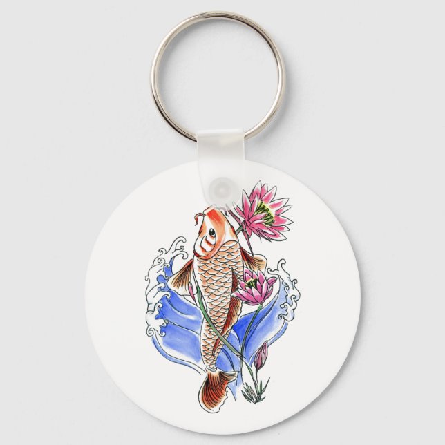 Coola Oriental Classic Koi Carp Fish Lotus tattoo Nyckelring (Framsida)