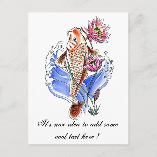 Coola Oriental Classic Koi Carp Fish Lotus tattoo Vykort (Framsida)