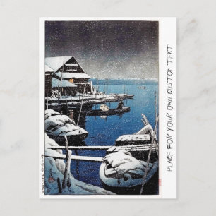 Coola, oriental Hasui Kawase vinterscen snö sjö Vykort