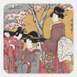 Coola oriental japanese Classic geisha dam art Fyrkantigt Klistermärke