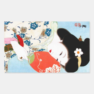 Coola oriental japanese Classic geisha dam art Rektangulärt Klistermärke