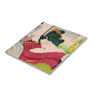 Coola oriental japanese geisha dam art wooden kakelplatta